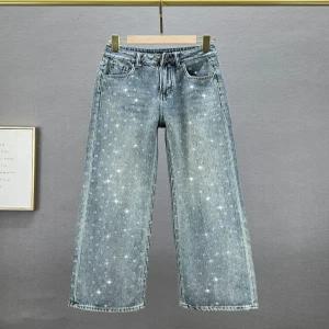 배기청바지 데님팬츠 배기 여성 반짝이 청바지 엄마옷 봄 와이드 팬츠 빅사이즈 키작녀
