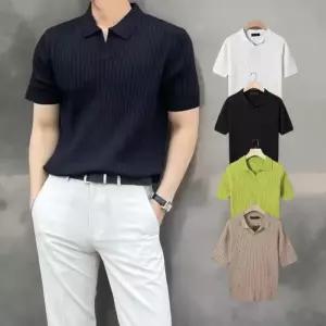 [옷자락]남자 반팔 카라넥 니트 골지 티셔츠