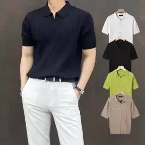 [옷자락]남자 무지컬러 골지 카라넥 니트 반팔 티셔츠