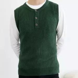 [옷자락]남자 스카시 와플 단추 골지 U넥 패턴 니트조끼