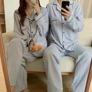 IOLE 미드나잇 스트라이프 커플잠옷 홈웨어 프리사이즈 봄,가을,겨울용
