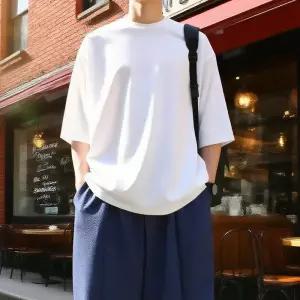 [지지블랙]비침없이 도톰한 로겐 실켓 오버핏 박스 7부 스판 티셔츠 ZZBTB126