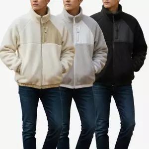 [아이에스이랩]플리스 배색 하이넥 집업 점퍼 겨울 아우터 I4JK110