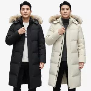 [아이에스이랩]남자 페이크 라쿤 옆트임 오리털 롱패딩 점퍼 I4JK115