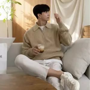 [옷자락]남성 일상 캐주얼 루즈핏 반집업 니트웨어