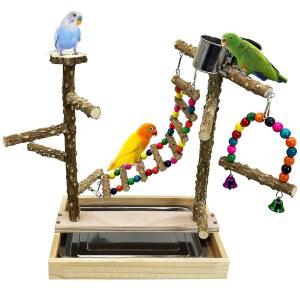 TFWADMX 놀이터 트레이 탈착식 사다리 앵무새 스탠드 놀이 등반 나무 천연 포함 횃대