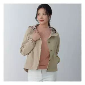 지센 2컬러 스판 호피 후드 코트 LCCAQ226 1192120