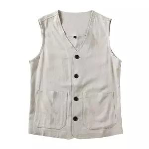 여름 린넨조끼 남성 브이넥 주머니 루즈핏 정장 남자 캐주얼