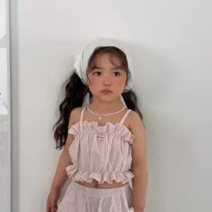 스트라이프 끈나시 키즈 여아 레이어드 뷔스티에