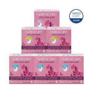 [나트라케어] 엑스트라패드 6팩 유기농 순면 생리대 오버나이트 팬티라이너