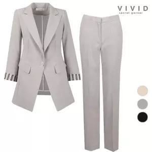 [비비드 시크릿가너]SET 여성 모던 소매배색 여름 정장자켓+팬츠 세트
