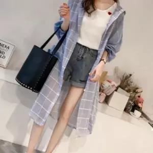 ONM 여성상의 롱후드 체크 셔츠 자켓 원피스 긴팔 캐주얼