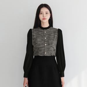 [시크라인] (~XL까지) 쥬니엘 프릴 넥 트위드 배색 블라우스 겨울 하객룩 모임룩 격식룩 페미닌룩 모던룩 자체제작