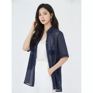 [하프클럽/크로커다일레이디]네이비 쉬폰 롱가디건 티셔츠 CLCMTS107