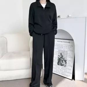 [하프클럽/]여자 반집업 핀턱 와이드 일자 상하 트레이닝 세트