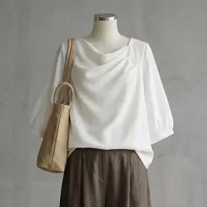 에스티아 1127 샤링 언발 블라우스 빅사이즈