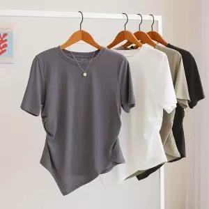 [잇수다] 레도즈 셔링 언발 랩 라운드 반팔 티셔츠