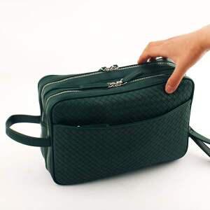 골퍼 YKK지퍼 LABEPOTS 대형 가죽 오버 파우치백 그린