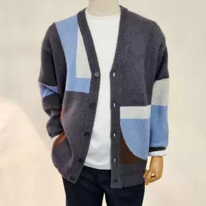 [파렌하이트]블록 패턴 오버핏 가디건 그레이_U32FL