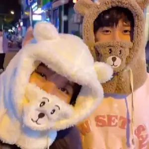 [하프클럽/]커플 알파카 후드 넥 워머 털모자 머플러 목도리 바라클라바