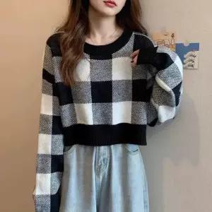 캐주얼체크니트 크롭티 스타일리시 예쁜