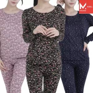 미엔느 프리미엄 슬림기모 스판 꽃무늬 내의세트/내복/여성잠옷
