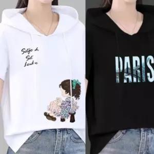 튜링 여성 여름 후드 반팔티 프린팅티셔츠