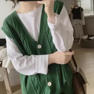 [라일리여성의류] Rly 여자 니트 브이넥 조끼 꽈배기 울 쪼끼