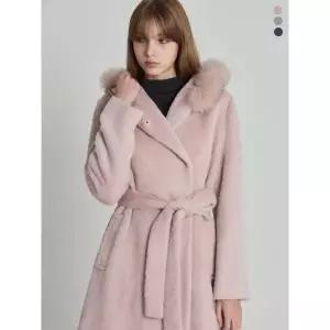 [하프클럽/]럭스 천연폭스퍼 알파카 후드 벨트 코트(퍼탈부착) (사이즈 55~88)