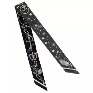 [에르메스]카프 트윌리 실크 C est la Fete twilly 카키/블랙