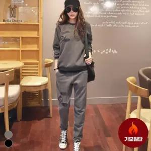 벨라도나 겨울 여성 빅와펜패치 기모추리닝세트 셋업 트레이닝복세트 Bon-2573