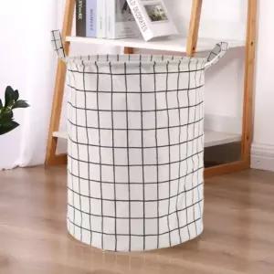 (흰색격자무늬) 다용도 세탁 바구니/빨래/접이식/빨래통/린넨/기숙사/가정용/세탁물/바구니/원형/주머니
