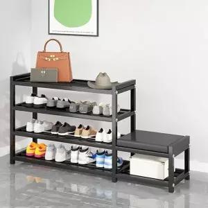 [하프클럽/]현관신발장 철제 벤치 현관 4단 L형 신발장 수납장 75cm