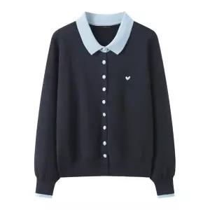 [하프클럽/르샵]하트 자수 포인트 배색 니트 가디건 (DQ1CK006A)
