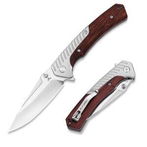 3 35인치 14C28N 스틸 블레이드가 장착된 플리사 포켓 나이프, , 캠핑, 하이킹, 야외 활동을 위한 나무 손잡이가 있는 라이너 락 접이식 남녀를 선물