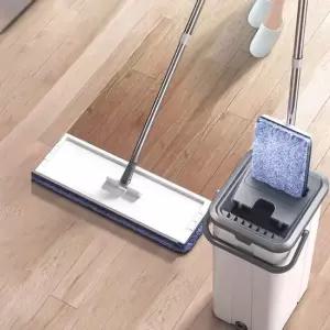 스탠딩 밀대걸레 50cm 세척 탈수통 노터치 바닥걸레 극세사패드 4매 L585