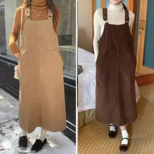 [YS몰] 코듀로이 원피스 캐쥬얼 골덴 멜빵 롱 원피스