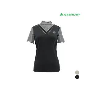 [아웃도어스/그린조이]여성 체크 배색 V넥 폴라 티셔츠