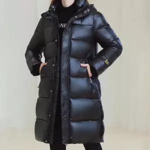 [D더블유] 여성 블랙 롱 패딩 골드포인트 후드 겨울