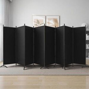 8개의 패널 룸 칸막이, 휴대용 칸막이 접이식 프라이버시 화면, 172인치 방 분리용 독립형 패브릭 기숙사 홈 스튜디오 사무실용 파티션 패널, 블랙