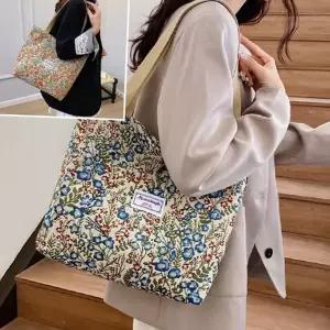 플라워 프린트 가방 캔버스 캐주얼 에코백 꽃무늬 숄더백 여행용 여성 토트 보조