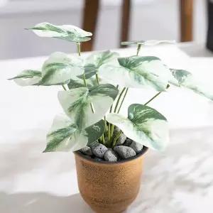 [플라워트리]몬스테라 조화 녹색 식물 12대 화이트 마블 부쉬 28cm 조경 인테리어 장식 소품 인조 잎사귀