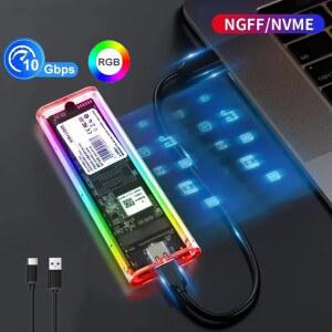 m2nvmessd NVME PCIE NGFF SATA M/ B 키 SSD 디스크용 투명 하드 드라이브 인클로저 M 2 USB C RGB M2 케이스 Case Enclosure to Transparent Hard Drive for Key Disk