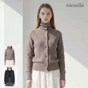 밀렌 울 브렌드 하이넥 립 니트 여성 가디건