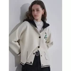 [하프클럽/]배색 후드 버튼 레터링 니트 가디건 MM10KJ070FCY