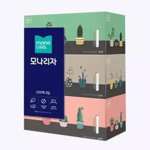 모나리자 각티슈 250매 3입/가정/사무실/곽티슈/각티슈/화장지/휴지/집들이/미용/티슈/사무실/휴지세트