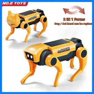 2IN1 태양광 로봇 강아지 교체 가능한 고양이 머리 과학 실험 소년 장난감 DIY 조립 전기 기계 어린이