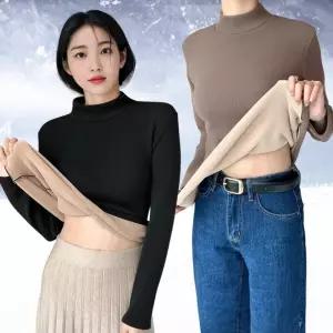 여성 반목 목티 겨울 융털 기모 반폴라티 레이어드 긴팔티셔츠 반목 기본티 여성 이너목 겨울티 기모 폴라