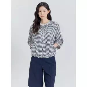 [하프클럽/]여성 스트라이프 라운드넥 아우터형 셔츠 LFWSP492_BK