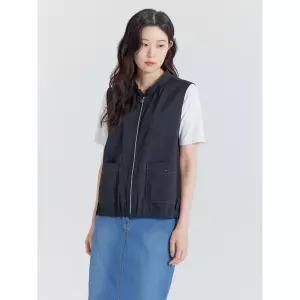 [하프클럽/]여성 스판 아웃포켓 쉬폰 배색 집업 베스트 LCVTP422_BK